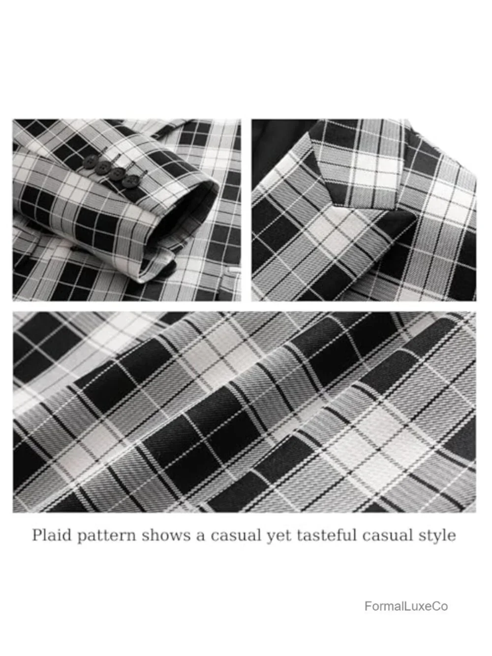 Men's 3-Piece Plaid Suit Slim Fit Checkered Tuxedo Set Jacket Vest Pants